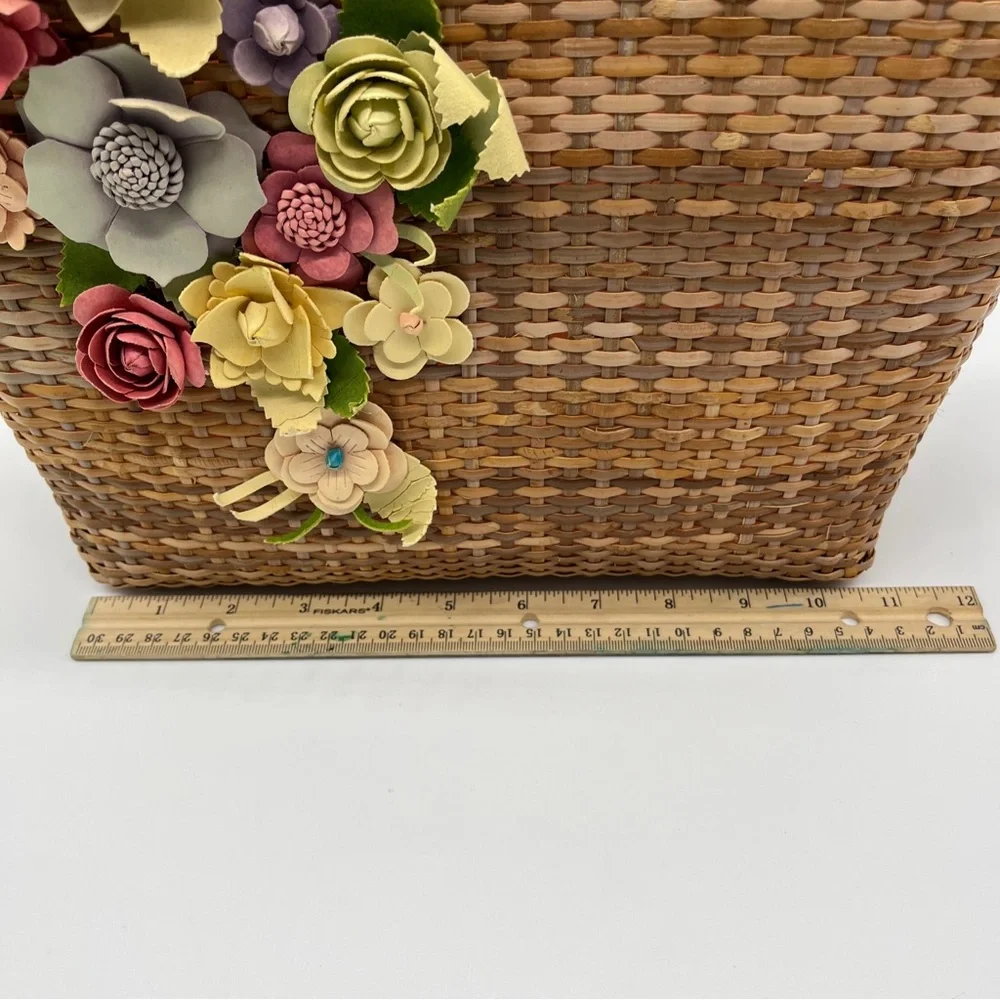 LOFT Woven Tote with Multicolor Floral Appliqués